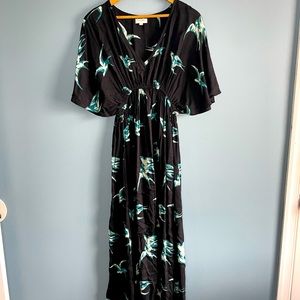 World Market Maxi Dress • Black Dress with Bird Design • Size Small/Medium